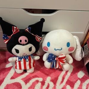 Kuromi and Cinnamoroll Plush Dolls with Patriotic Bows